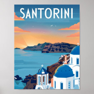 Santorini Greece Vintage Famous Travel Place Poster