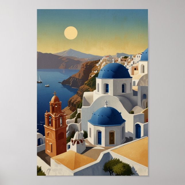 Santorini Greece Vintage Greece Travel Poster (Front)