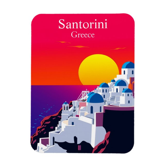 Santorini, Greece Vintage Travel Ocean Sunset Magnet (Vertical)