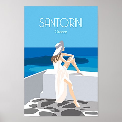 Santorini Greece vintage travel poster