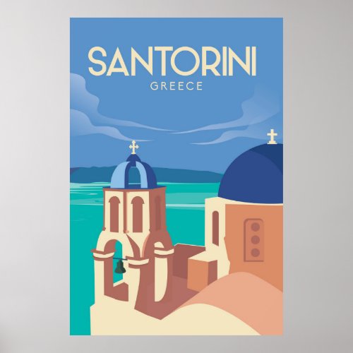 Santorini Greece vintage travel poster