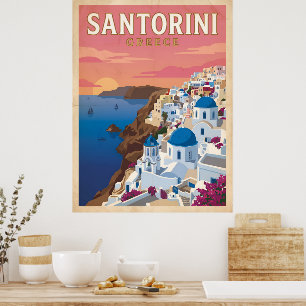 Santorini Greece Vintage Travel Poster