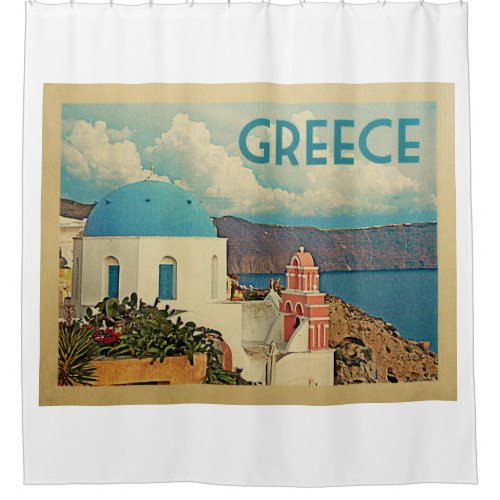 Santorini Greece Vintage Travel Shower Curtain