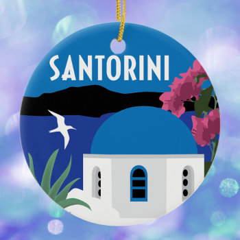 Santorini Greece Vintage Travel Style Ceramic Ornament by whereabouts at Zazzle
