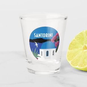 Santorini Greece vintage travel style illustration Shot Glass