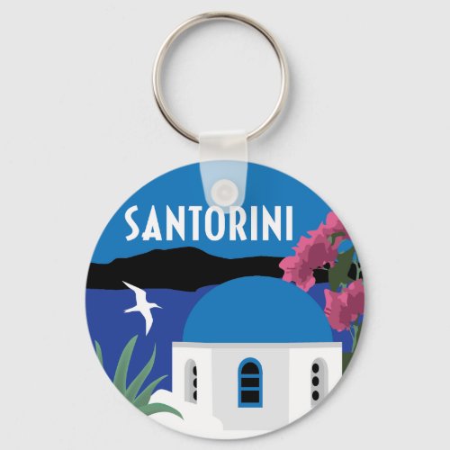 Santorini Greece vintage travel style Keychain