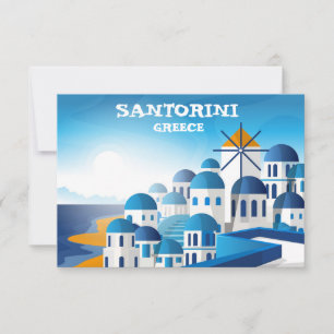 Santorini Greece VIntage Watercolor Card