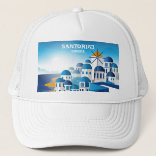 Santorini Greece VIntage Watercolor Trucker Hat