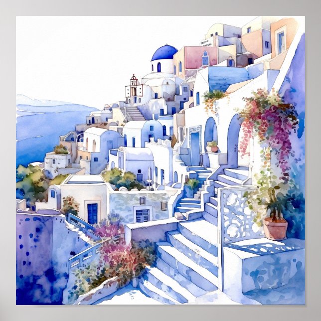 Santorini Greece Wall Art Square Poster (Front)