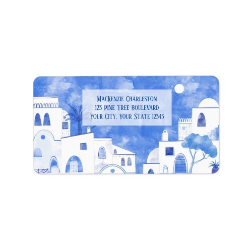 Santorini Greece Watercolor Address Label