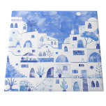 Santorini Greece Watercolor Blue and White Ceramic Tile<br><div class="desc">A Watercolor townscape painting of the beautiful Greek island of Santorini in blue and white. Original art by Nic Squirrell.</div>