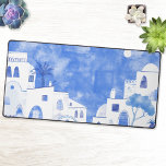 Santorini Greece Watercolor Blue White Desk Mat<br><div class="desc">A modern and contemporary blue and white watercolor painting of Oia on the stunning Greek island of Santorini. Original art by Nic Squirrell.</div>