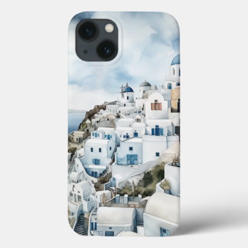 Santorini Greece Watercolor iPhone 13 Case