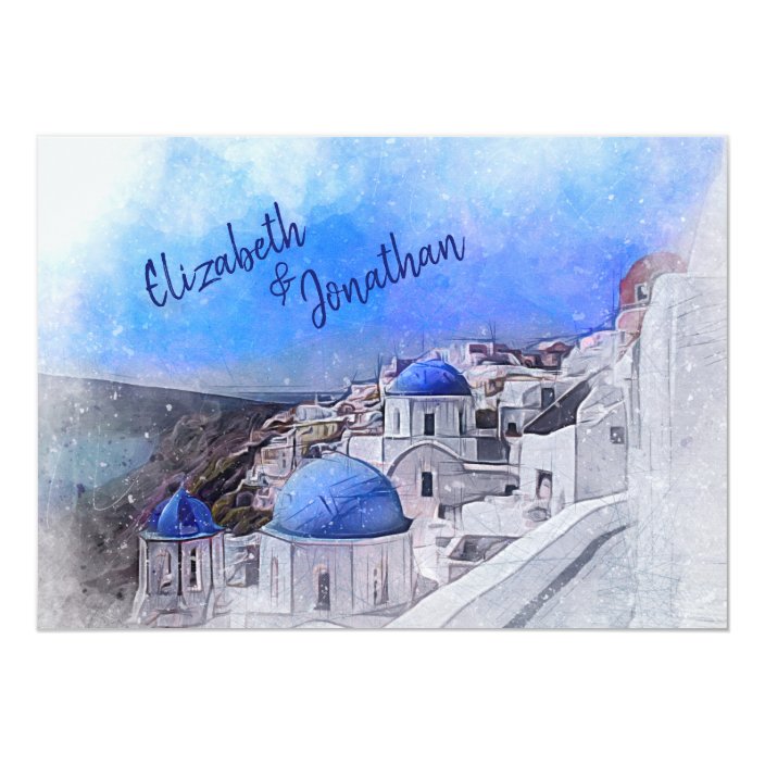 Santorini Greece Watercolor Destination Wedding Invitation Zazzle