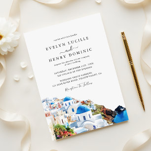 Santorini Greece Watercolor Destination Wedding Invitation