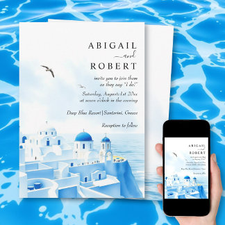 Santorini Greece watercolor destination wedding Invitation