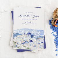 Santorini Greece Watercolor Destination Wedding