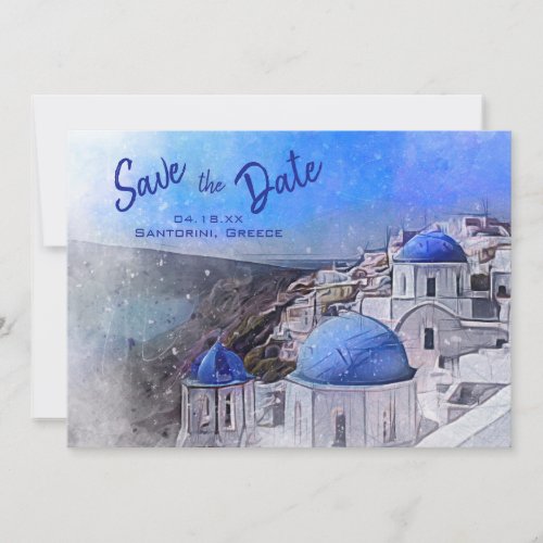 Santorini Greece Watercolor Destination Wedding Save The Date