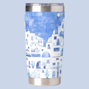 Santorini Greece Watercolor Insulated Tumbler