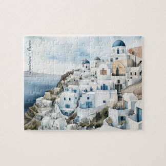 Santorini Greece Watercolor Jigsaw Puzzle