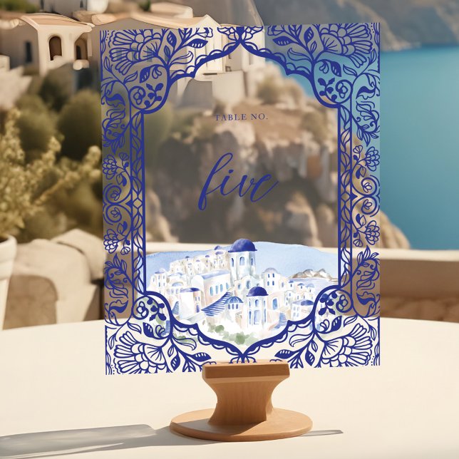 Santorini Greece Watercolor Landscape Ornate Frame Acrylic Sign (Santorini Greece Watercolor Landscape Ornate Frame Acrylic Sign)