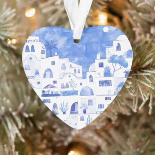 Santorini Greece Watercolor Ornament