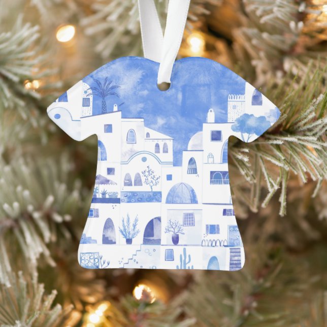 Santorini Greece Watercolor Ornament (Tree)