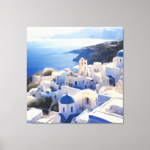 Santorini Greece Watercolor Painting Canvas Print