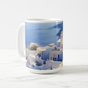 Santorini Greece Watercolor Painting Coffee Mug