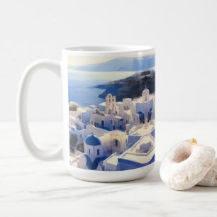 Santorini Greece Watercolor Painting Coffee Mug