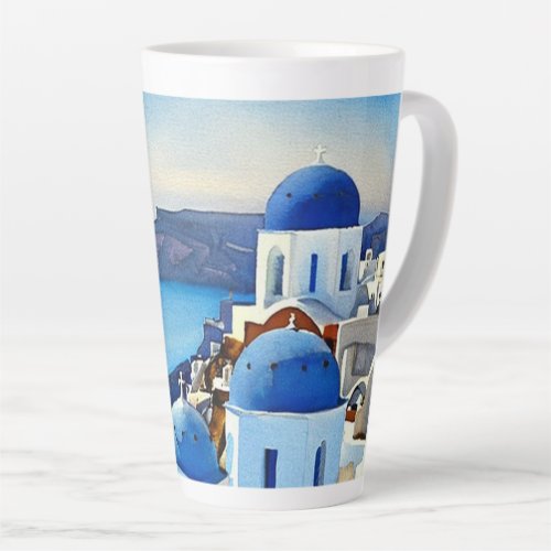 Santorini Greece Watercolor Painting Latte Mug