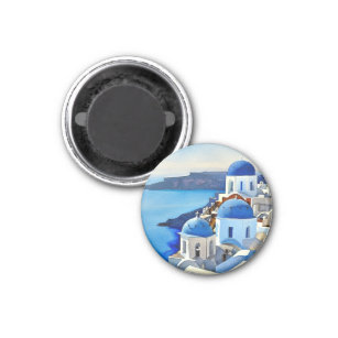 Santorini Greece Watercolor Painting Magnet