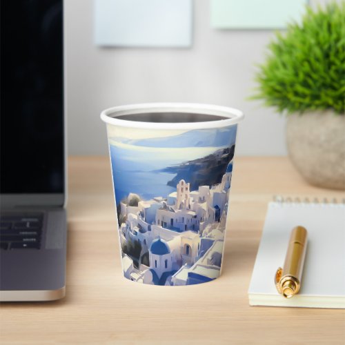 Santorini Greece Watercolor Painting Paper Cups