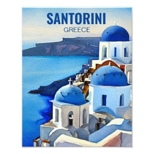Santorini Greece Watercolor Painting Photo Print