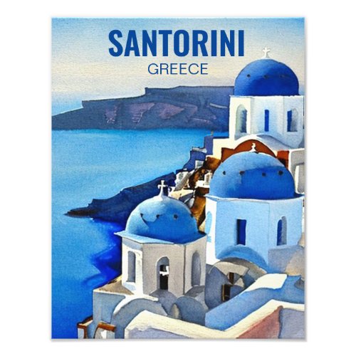 Santorini Greece Watercolor Painting Photo Print