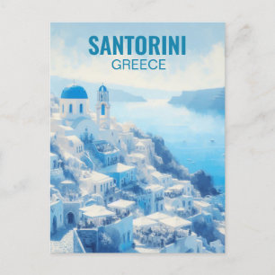 Santorini Greece Watercolor Painting Postcard
