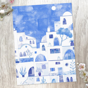 Santorini Greece Watercolor Painting Postcard