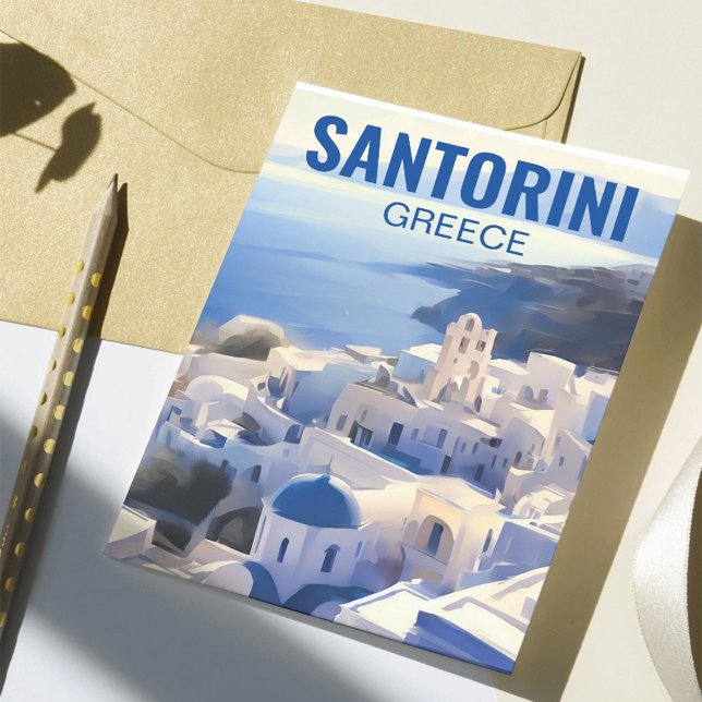 Santorini Greece Watercolor Painting Postcard (Creator Uploaded)