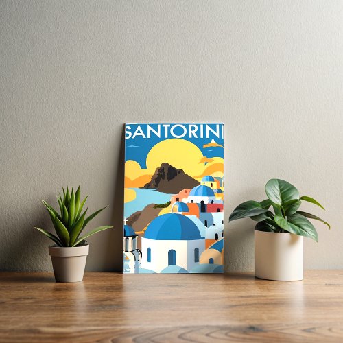 Santorini Greece Watercolor Painting Postcard
