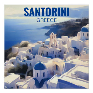 Santorini Greece Watercolor Painting Poster