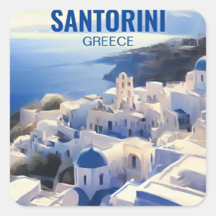 Santorini Greece Watercolor Painting Square Sticker