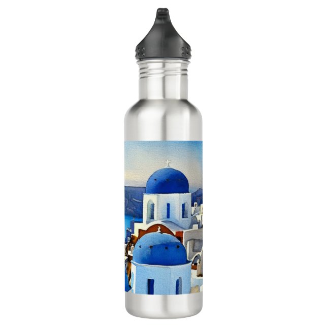 Santorini Greece Watercolor Painting Stainless Steel Water Bottle (Right)