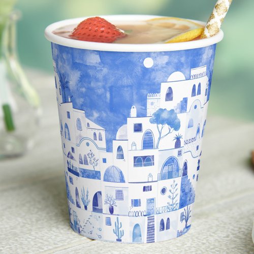 Santorini Greece Watercolor Paper Cups