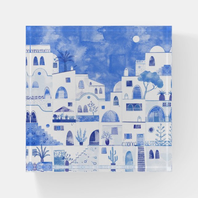 Santorini Greece Watercolor Paperweight (Front)