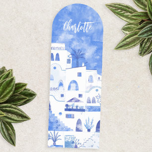 Santorini Greece Watercolor Personalized Name Bookmarks