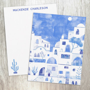 Santorini Greece Watercolor Personalized Note Card