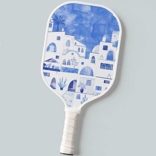 Santorini Greece Watercolor Pickleball Paddle