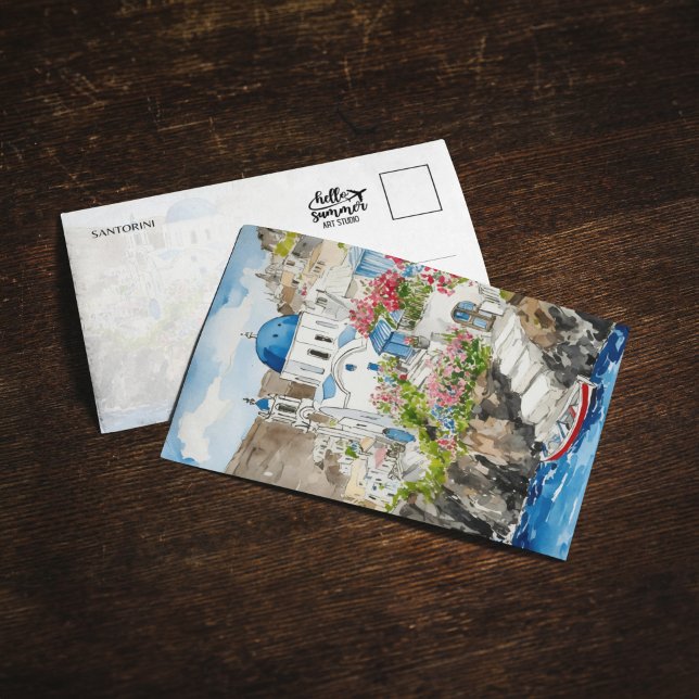 Santorini Greece Watercolor Postcard (Creator Uploaded)