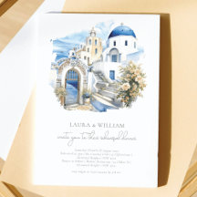 Santorini Greece Watercolor Rehearsal Dinner