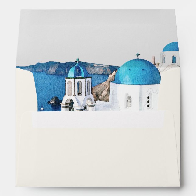 SANTORINI Greece Watercolor Skyline Cream Envelope (Back (Bottom))